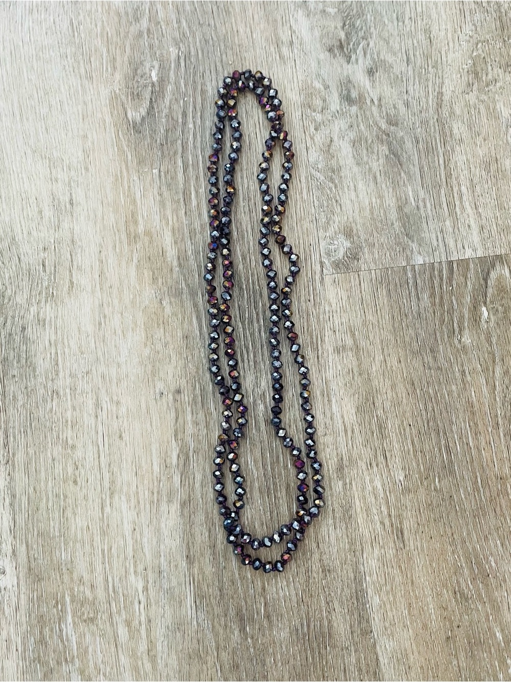 Faceted Glass Bead Long Necklace in Iridescent navy